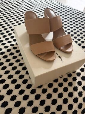 Vince Nude/Tan Double-Band Leather Slide Mule